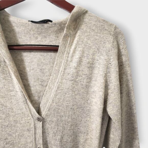 BCBGMAXAZRIA Angora Cashmere Tie Front Longline Hooded Cardigan Oatmeal Sz Med - Picture 4 of 13